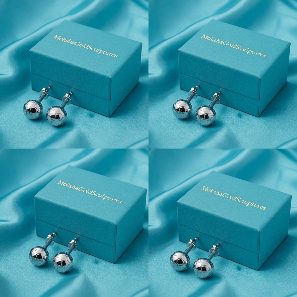 Football Stud Earrings – 10mm Soccer Ball Stud Earrings in Polished Silver / Polished Brass
