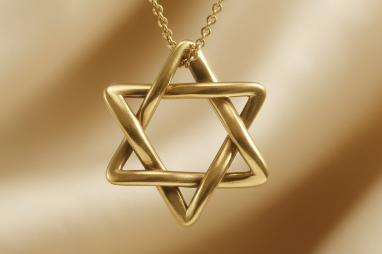 The Interlaced Star of David Pendant Necklace in 18K gold by MokshaGoldSculptures on a delicate chain.