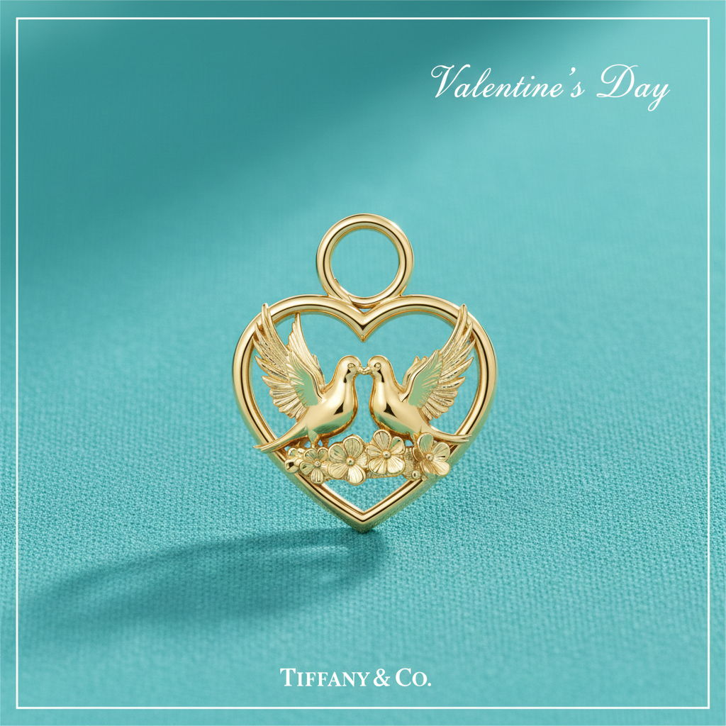 Solid Gold Heart and Dove Pendant - Romantic Love Bird Charm Necklace