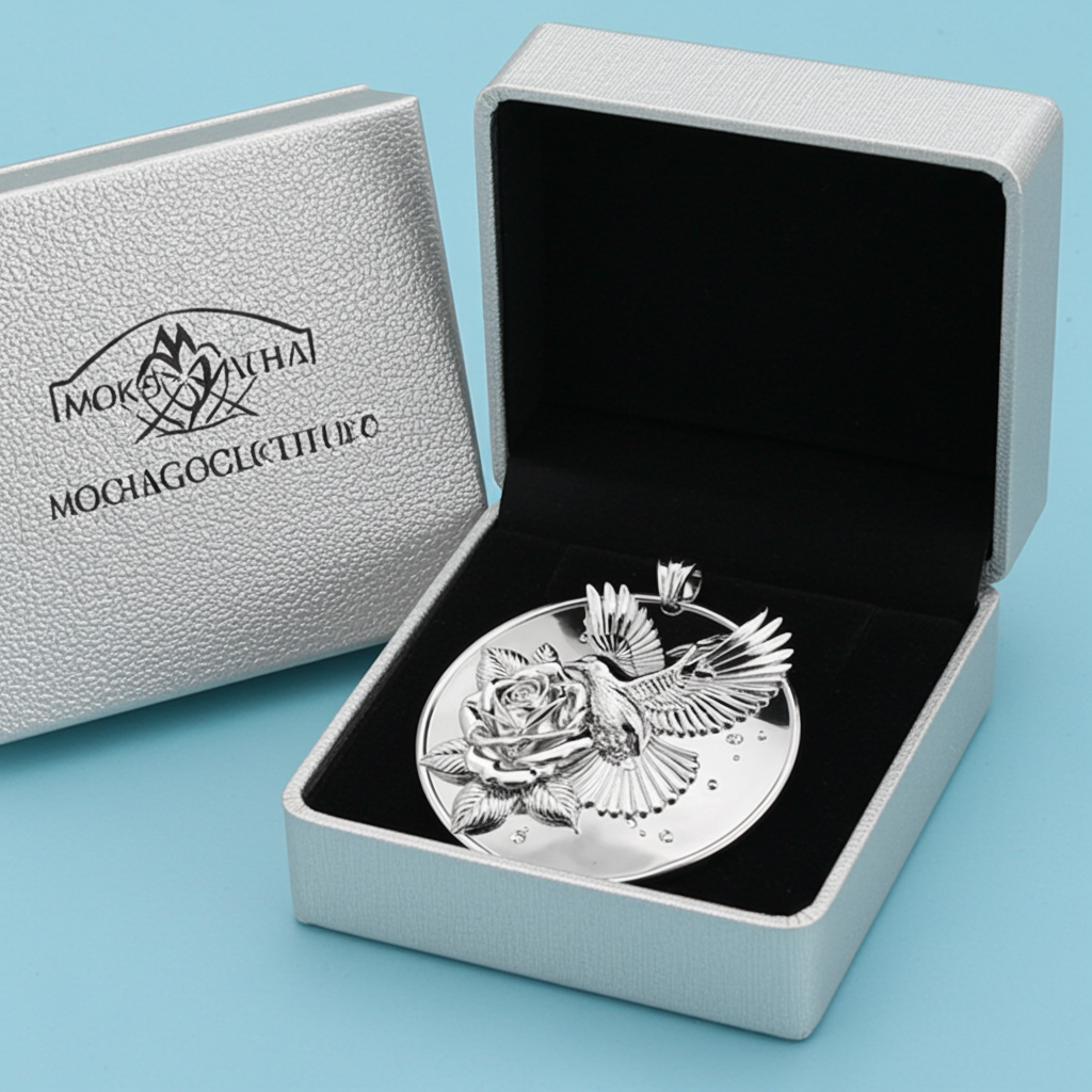 Polished Silver & Brass Hummingbird Rose Pendant Necklace | Handmade Engraved Floral Bird Jewelry | Gift for Her | Nature Inspired Charm