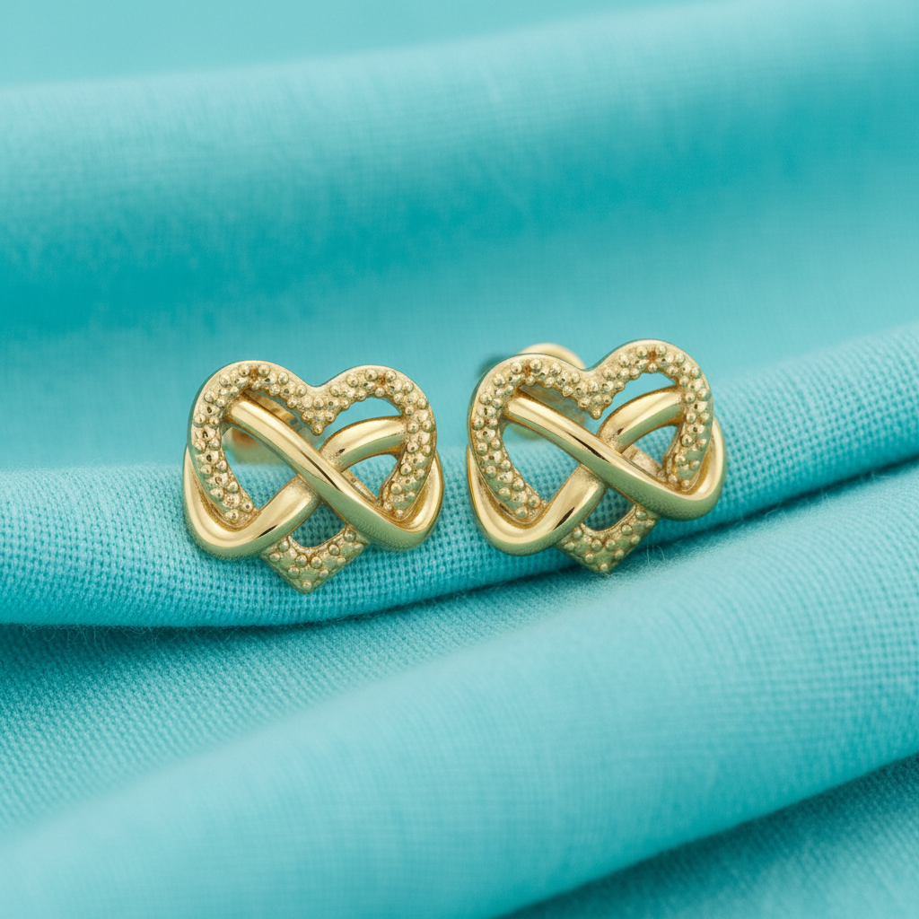 Intertwined Heart Stud Earrings in Gold | 20mm Modern Heart Studs | Lightweight Sculptural Love Knot Earrings