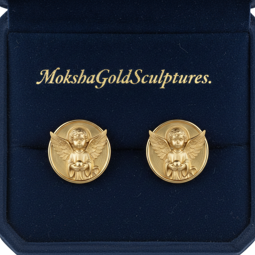 Angel Cherub Medallion Stud Earrings | 9K Gold, Sterling Silver or Brass | Celestial Angel Earrings | Religious Jewelry | Handmade Gift for Her
