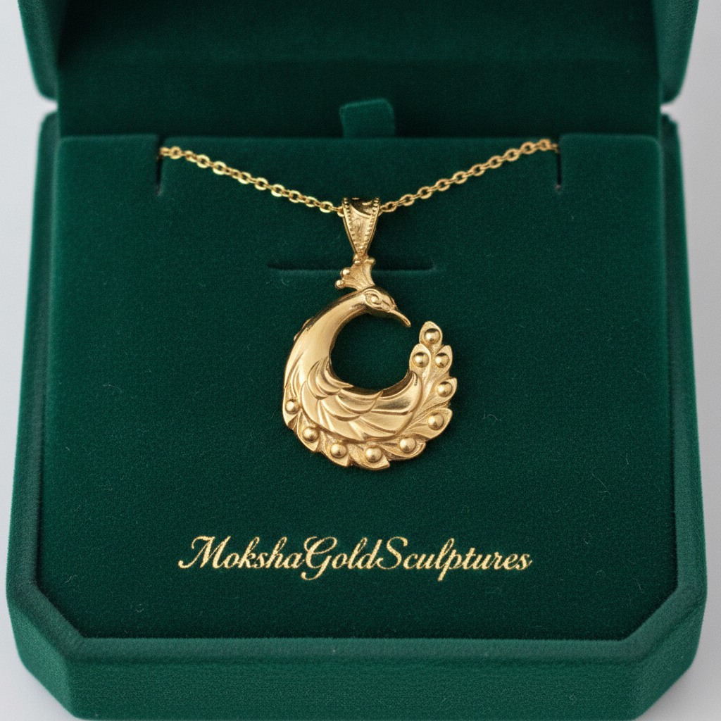 Peacock Pendant Necklace 25mm | 9K Solid Gold, Sterling Silver 925 or Polished Yellow Brass | Art Nouveau Peacock Necklace | Nature Inspired Bird Jewelry | Made to Order