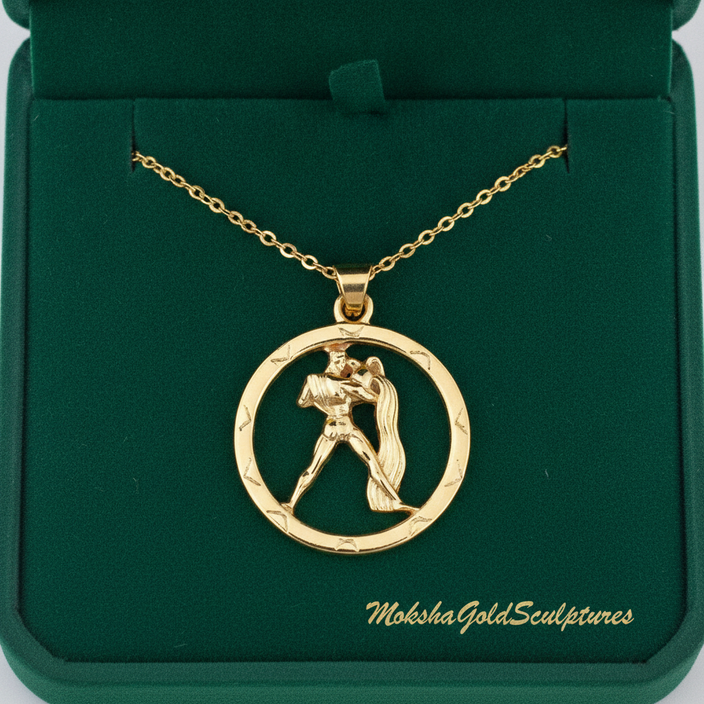 25mm Aquarius Zodiac Pendant Necklace, Men's Water Bearer Necklace, 9K Gold, Sterling Silver or Brass, Astrology Jewellery Gift