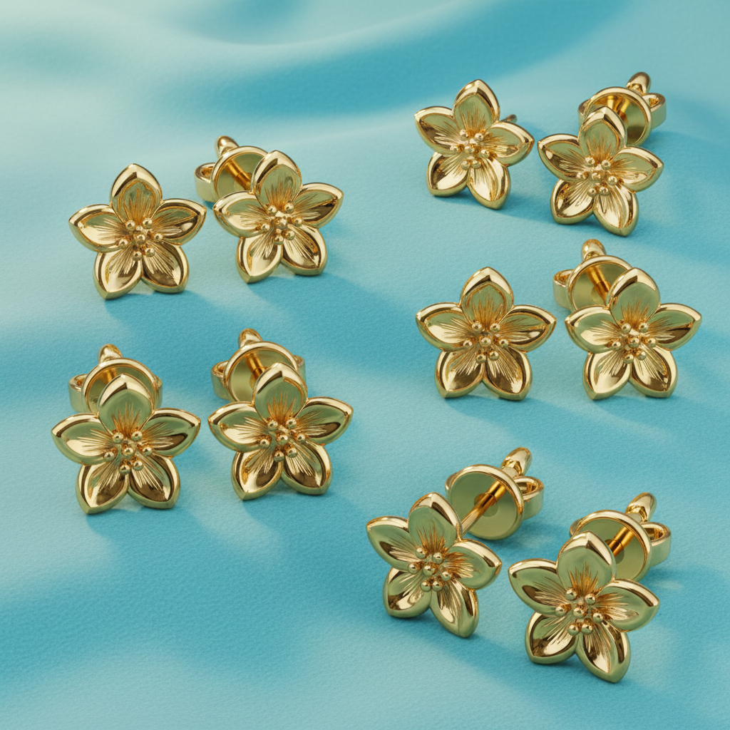 Gold Cherry Blossom Earrings, Floral Stud Earrings, Gold Finish Flower Earrings, Minimalist Handmade Jewellery