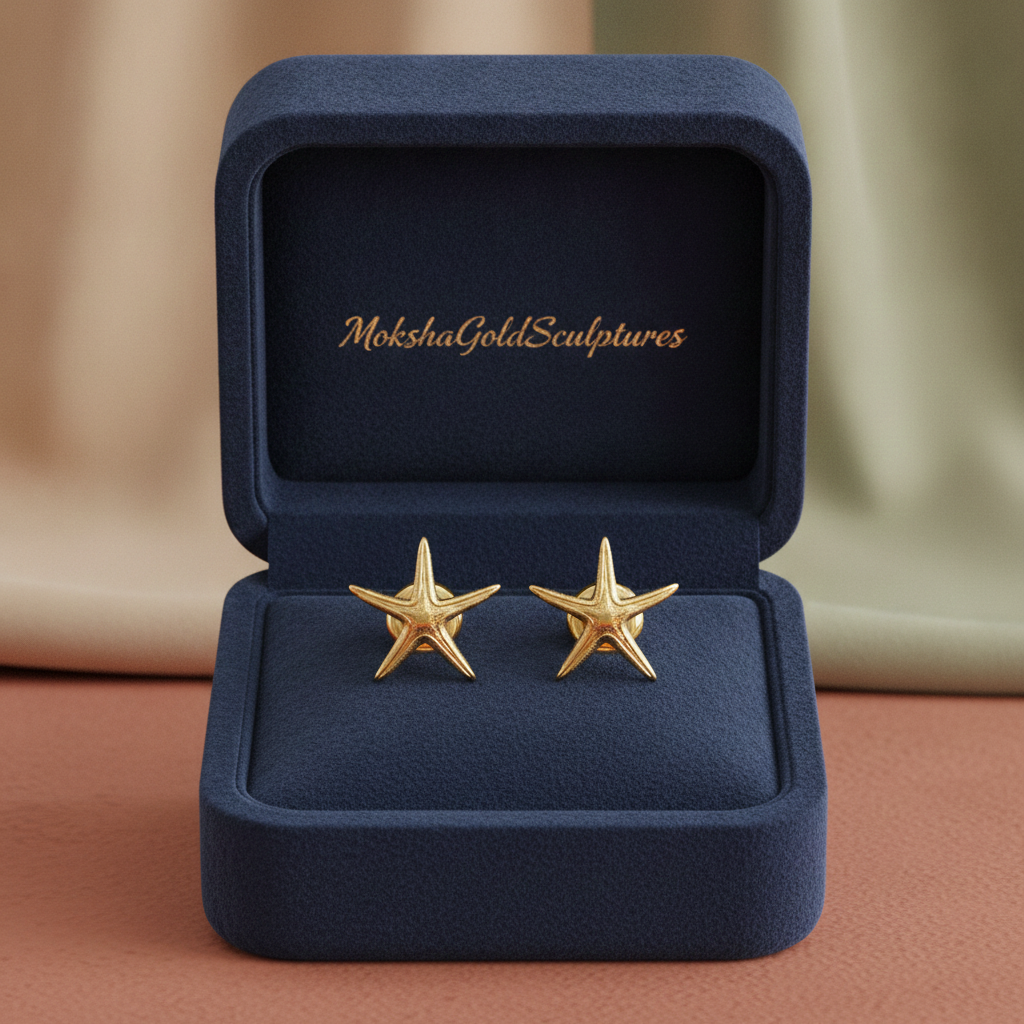 Royal Starfish Stud Earrings | Astropecten articulatus | 9K Gold, Sterling Silver or Polished Yellow Brass | Ocean Jewelry | Nautical Gift