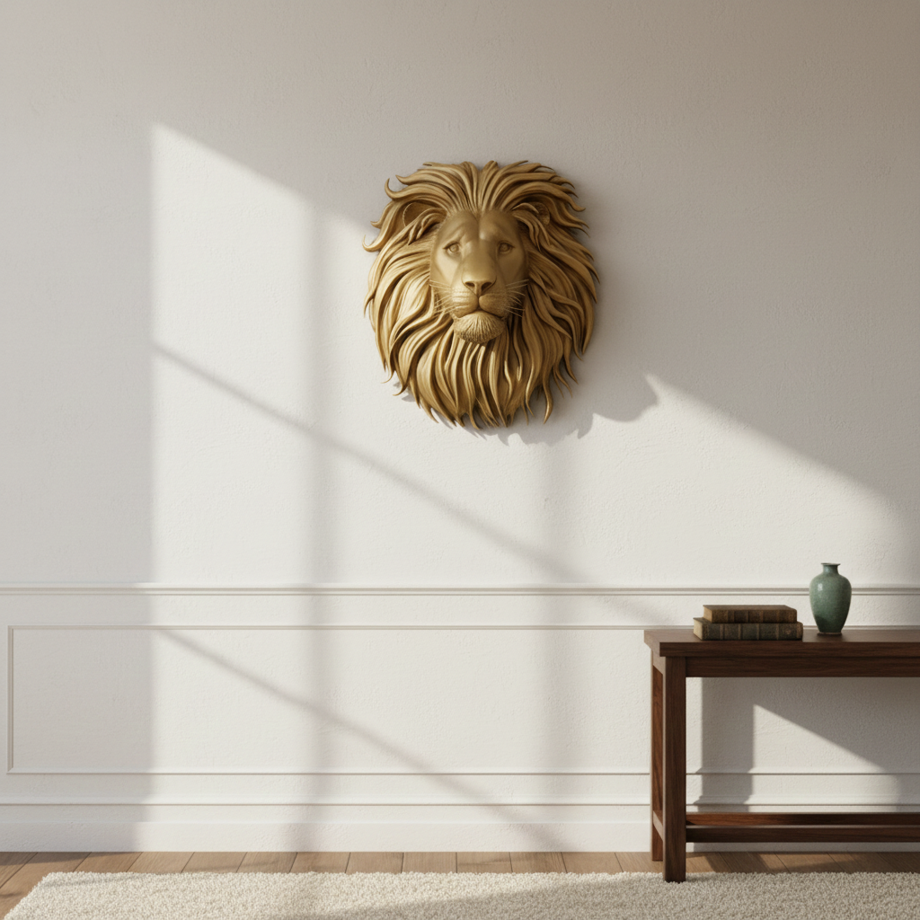 Lion Head Wall Mount PLA Sculpture 250mm | 3D Printed Lion Wall Art | Large Wall Decor | Handmade Animal Sculpture