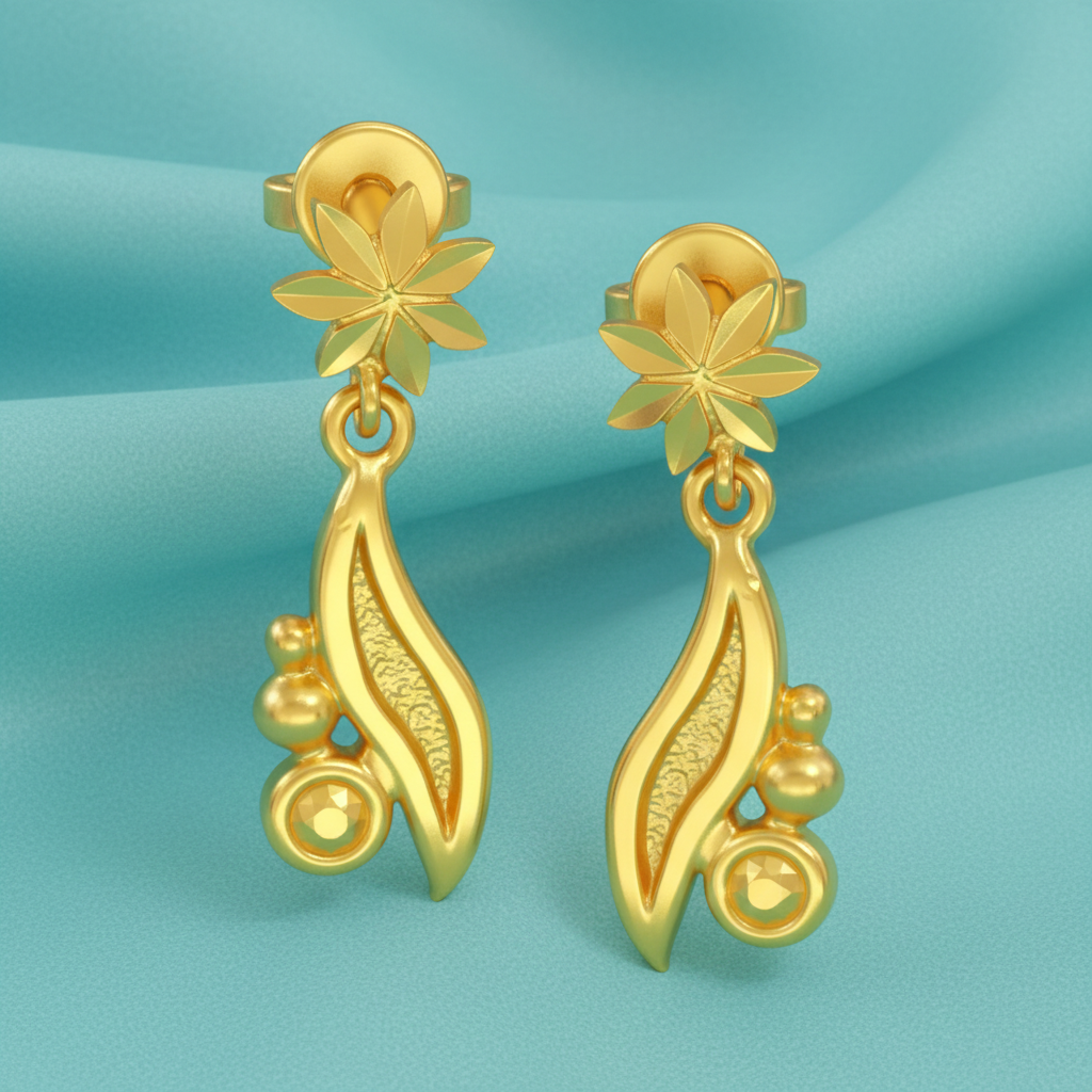 Gold Leaf Drop Earrings, Floral Statement Earrings, Lightweight Gold Dangle Earrings, Handmade Leaf Jewellery