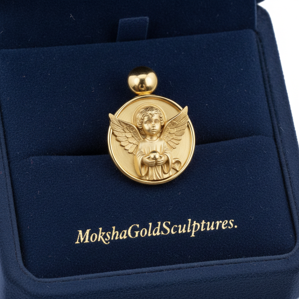 Angel Cherub Medallion Stud Earrings | 9K Gold, Sterling Silver or Brass | Celestial Angel Earrings | Religious Jewelry | Handmade Gift for Her