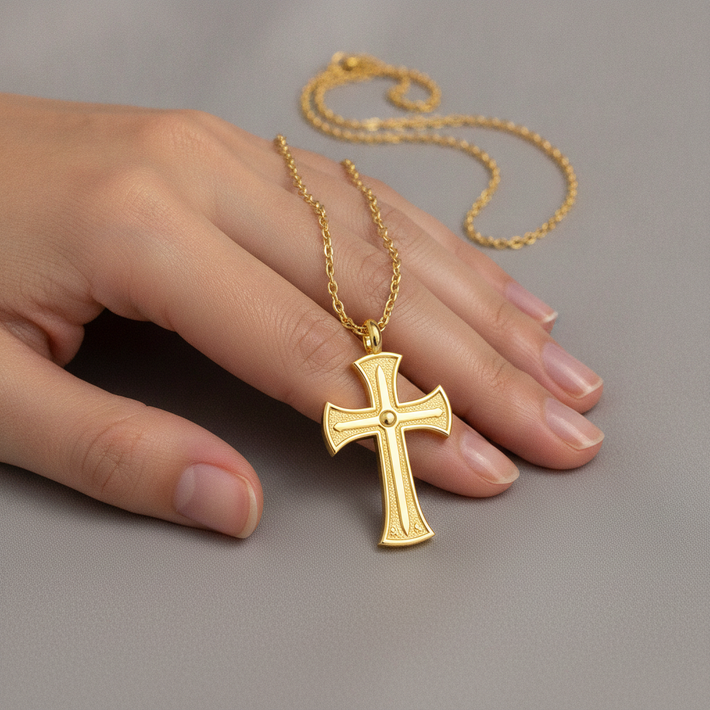18K Gold Cross Pendant Necklace | Medieval Christian Cross | Faith Necklace | Religious Jewelry | Sacred Cross Pendant | Christian Gift