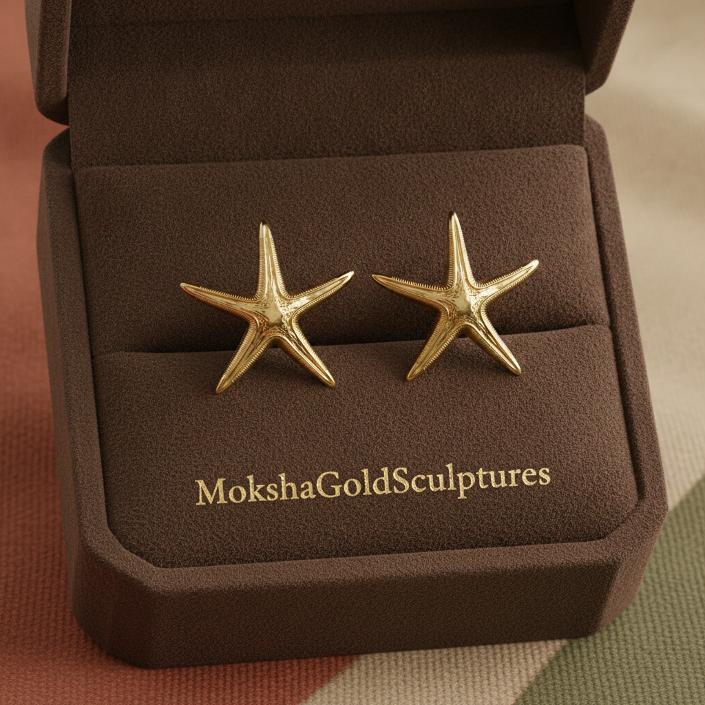 Royal Starfish Stud Earrings | Astropecten articulatus | 9K Gold, Sterling Silver or Polished Yellow Brass | Ocean Jewelry | Nautical Gift