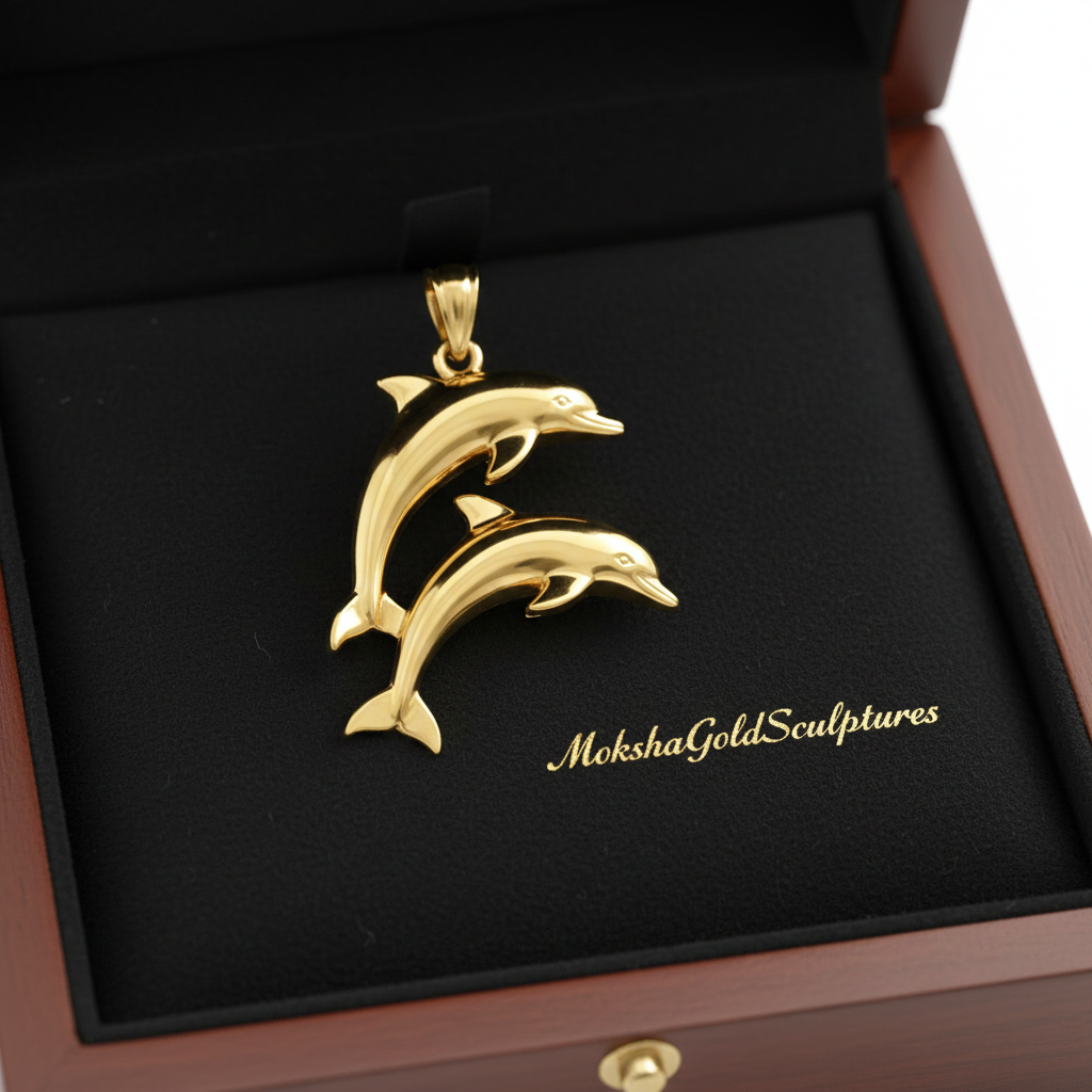 Two Dolphin Pendant Necklace | 18k Gold Plated or 925 Sterling Silver | Ocean Jewellery