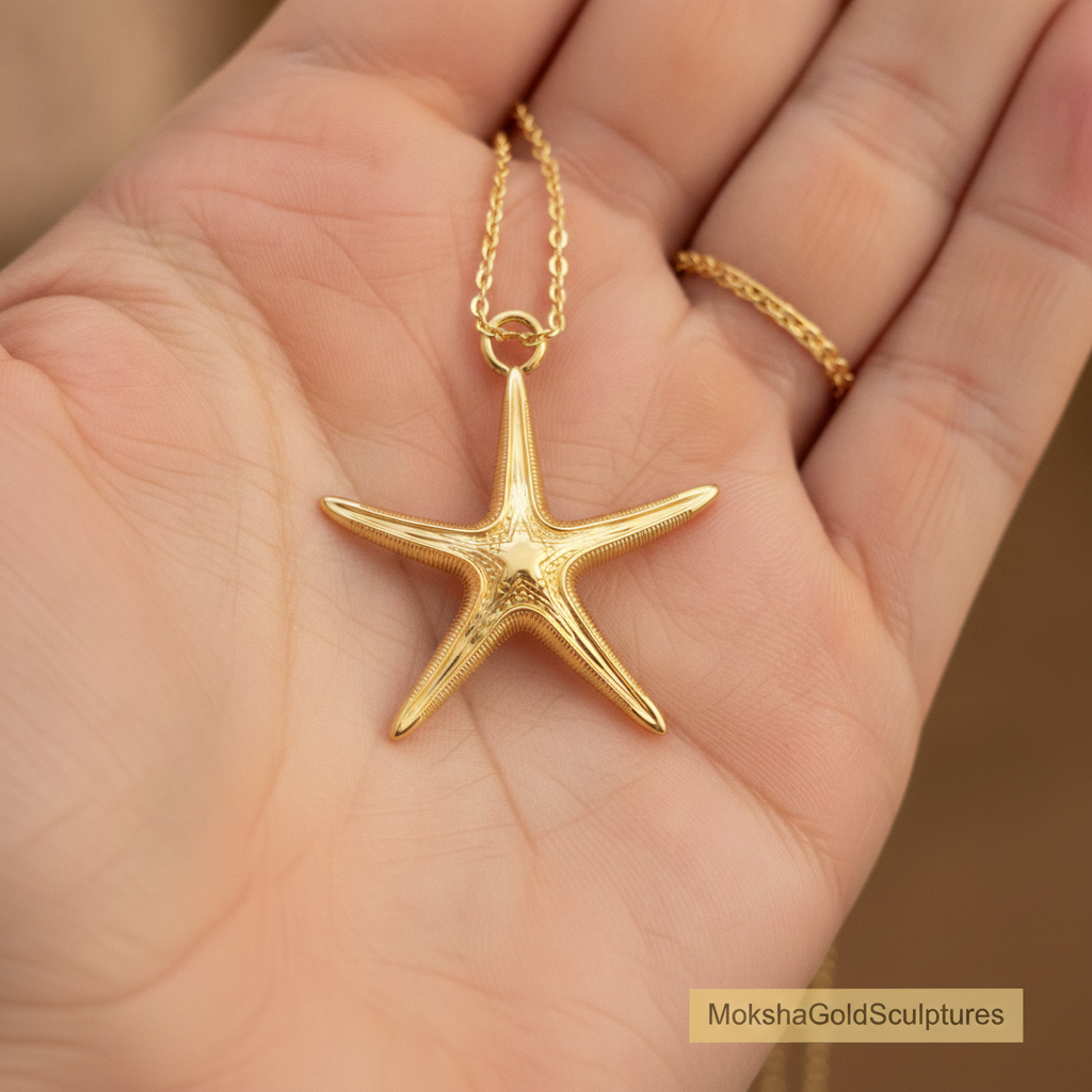 Royal Starfish Pendant Necklace | Astropecten articulatus Sea Star Jewelry | Handmade in 9K Gold, Sterling Silver or Polished Brass