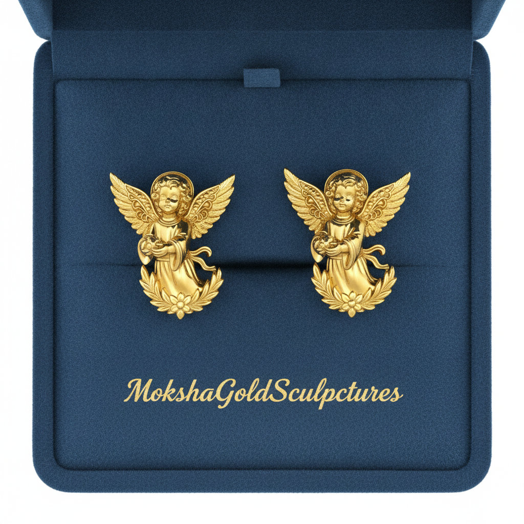 Angel Cherub Stud Earrings | 9K Gold, Sterling Silver or Brass | Handmade Angel Jewelry | Cherub Earrings | Artisan Religious Jewelry | Gift for Her