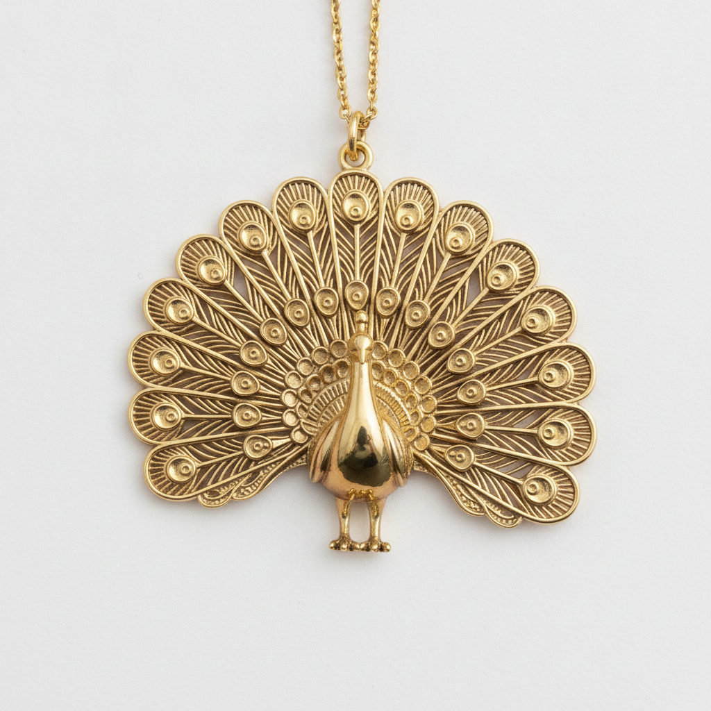 Peacock Fan Tail Pendant Necklace 25mm | 9K Gold, Sterling Silver 925 & Polished Yellow Brass | Elegant Bird Pendant | Nature Inspired Gift | Made to Order