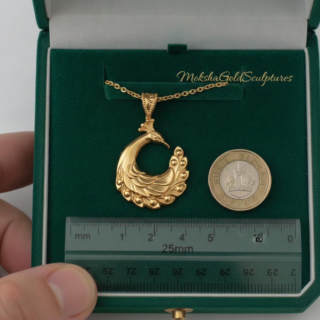 Peacock Pendant Necklace 25mm | 9K Solid Gold, Sterling Silver 925 or Polished Yellow Brass | Art Nouveau Peacock Necklace | Nature Inspired Bird Jewelry | Made to Order