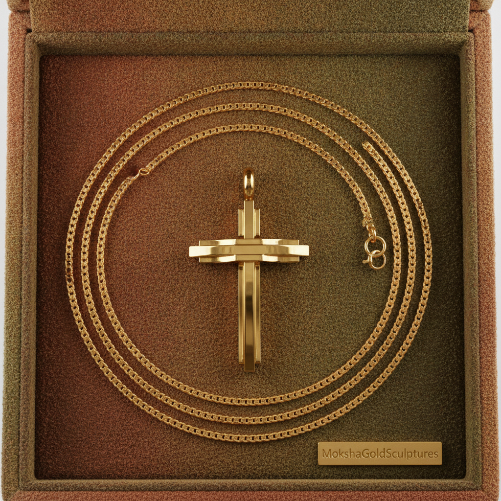 Modern Christian Cross Pendant Necklace | 18K Gold & Sterling Silver | Faith Jewellery Gift