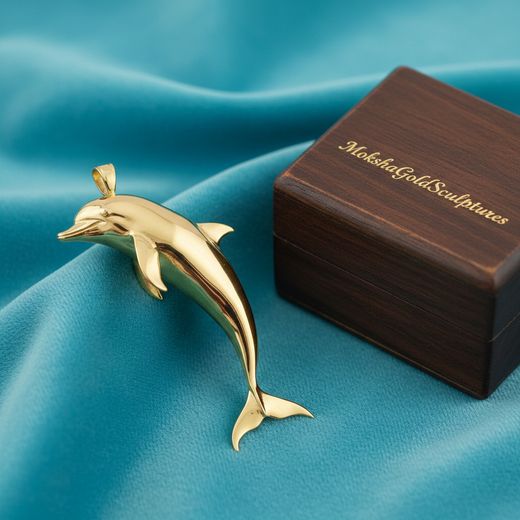 Solid Gold Dolphin Pendant 29mm – 10K 14K 18K Yellow White Rose Gold – Ocean Jewelry Charm – Marine Life Necklace