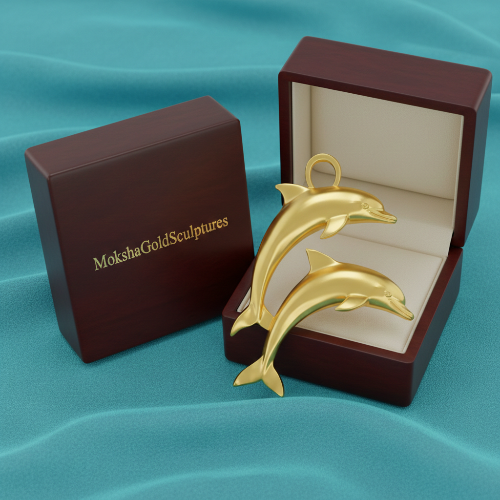 Gold Double Dolphin Pendant with Integrated Bail – Polished Finish – 28 x 21 mm