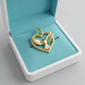 Holy Spirit Dove Heart Pendant – 35mm Polished Yellow Gold – Christian Religious Charm, Faith Jewelry, 3D Relief Necklace