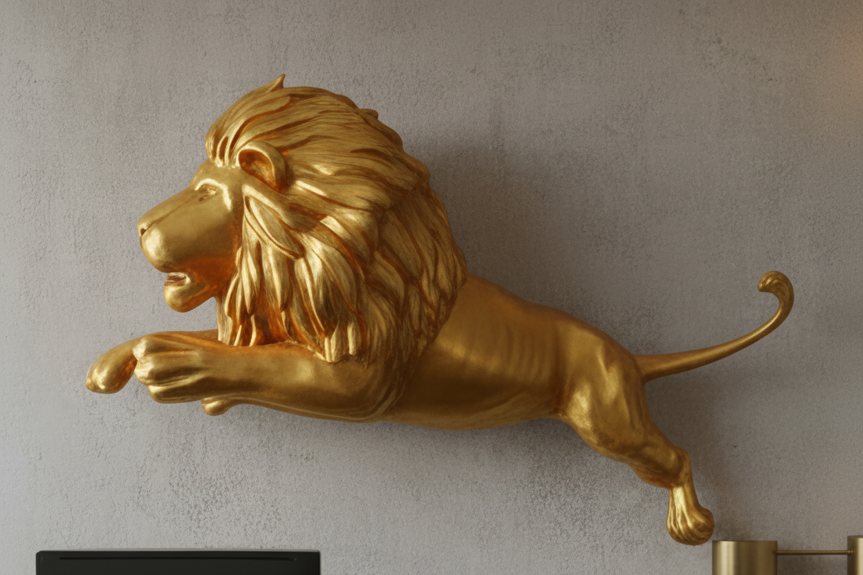 Lion Wall Sculpture 250mm | 3D Printed PLA Wall Art | Luxury Lion Decor | Modern Animal Wall Mount | Office & Living Room Statement Piece
