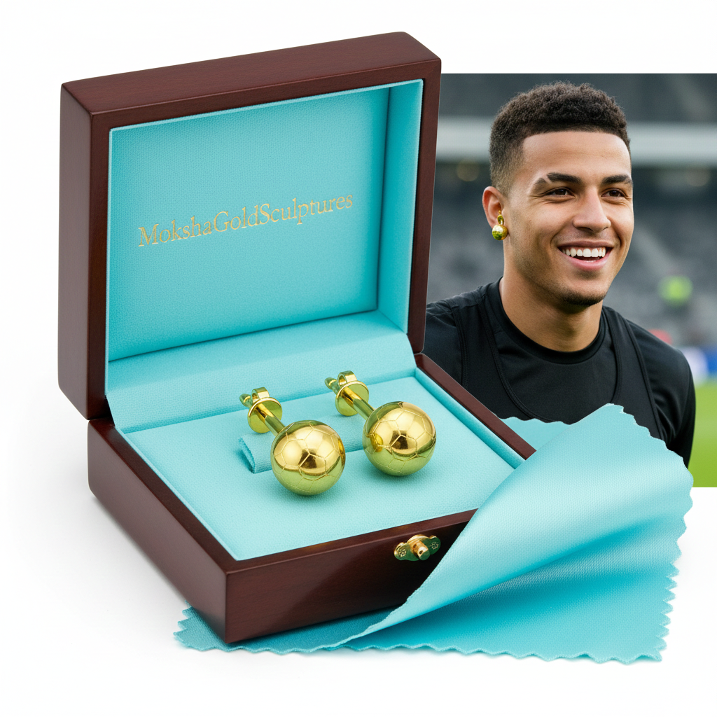 Football Stud Earrings – 10mm Soccer Ball Stud Earrings in Polished Gold