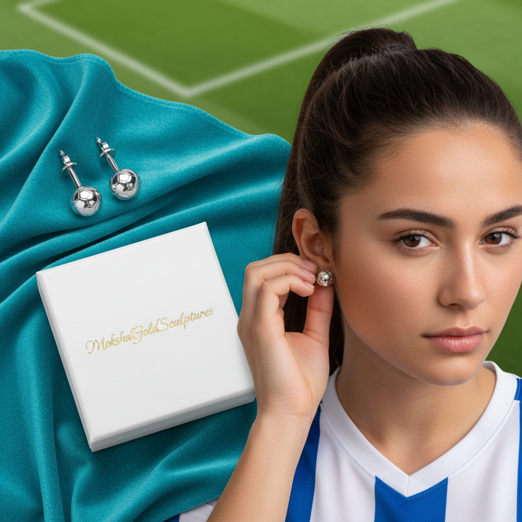 Football Stud Earrings – 10mm Soccer Ball Stud Earrings in Polished Silver / Polished Brass