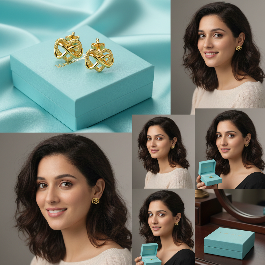 Intertwined Heart Stud Earrings in Gold | 20mm Modern Heart Studs | Lightweight Sculptural Love Knot Earrings