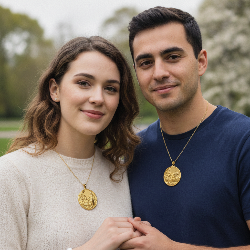 Jesus Calms the Storm Coin Pendant Necklace | 30mm Christian Medallion | 18K Gold, Sterling Silver or Yellow Brass | Religious Gift
