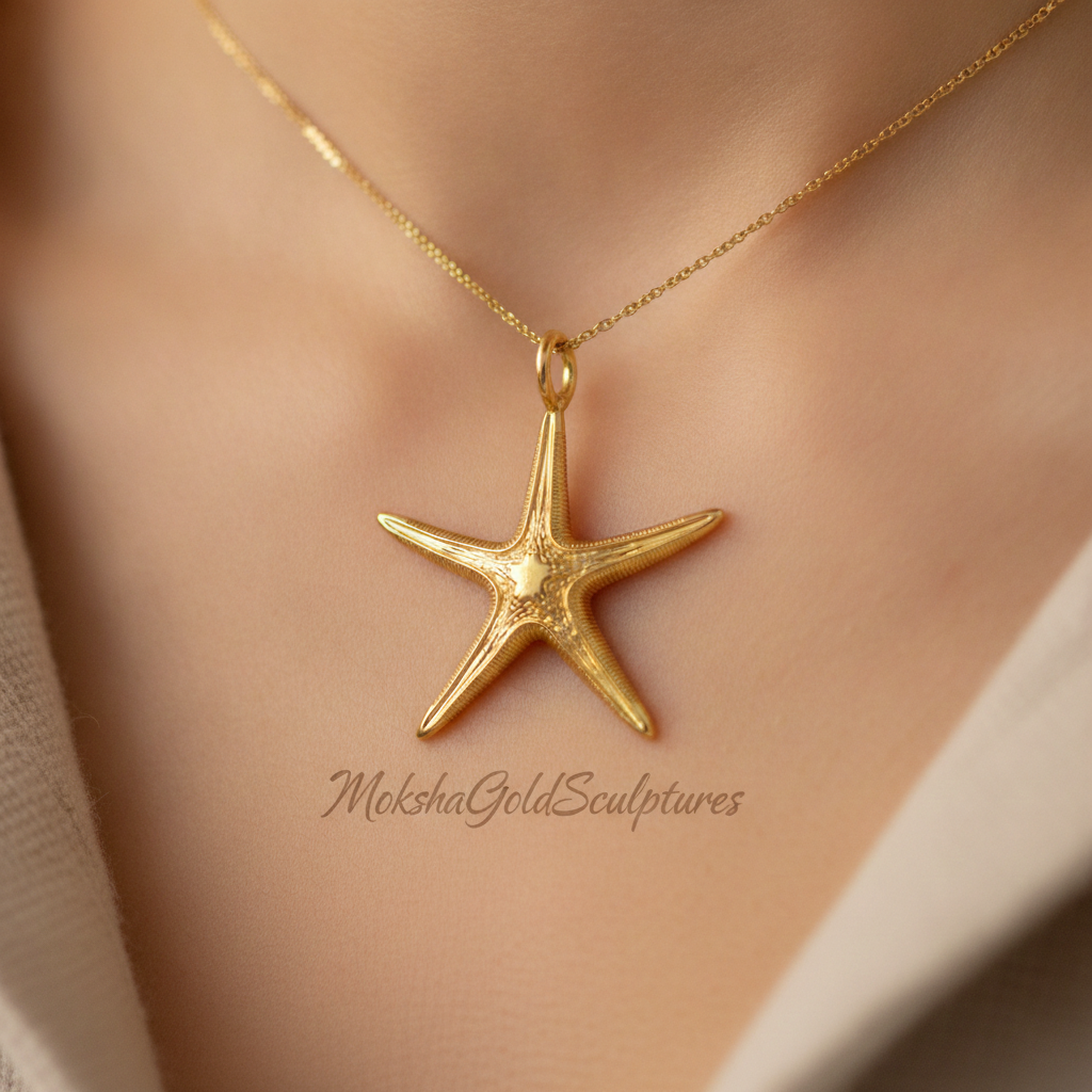 Royal Starfish Pendant Necklace | Astropecten articulatus Sea Star Jewelry | Handmade in 9K Gold, Sterling Silver or Polished Brass