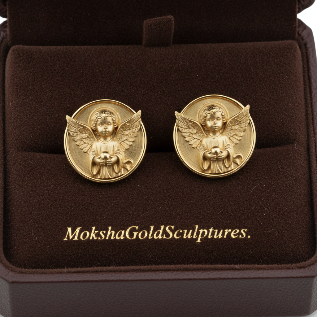 Angel Cherub Medallion Stud Earrings | 9K Gold, Sterling Silver or Brass | Celestial Angel Earrings | Religious Jewelry | Handmade Gift for Her