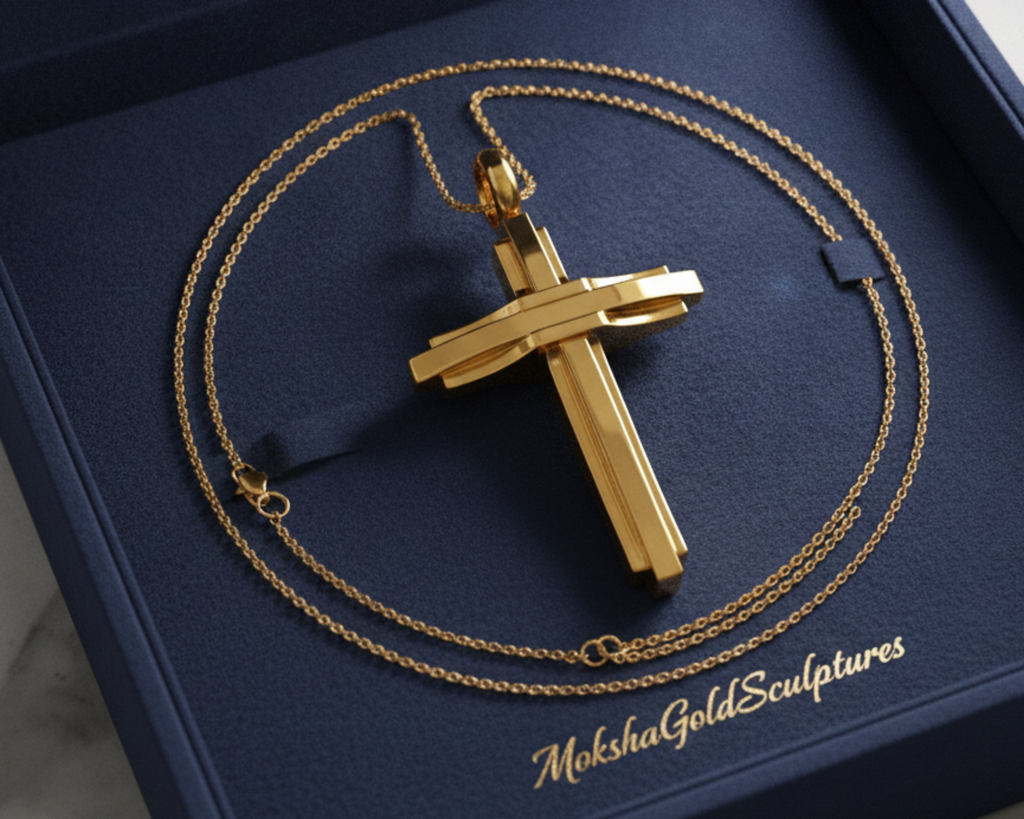 Modern Christian Cross Pendant Necklace | 18K Gold & Sterling Silver | Faith Jewellery Gift