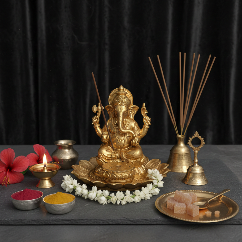 Golden Ganesh Incense Holder with Lotus Base – PLA 3D Printed Spiritual Decor – Meditation Ash Catcher – Hindu Home Temple Gift – Free Shipping