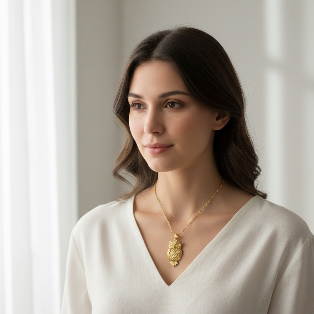 Owl Pendant Necklace | Gold, Silver & Brass | Minimalist Owl Charm Necklace