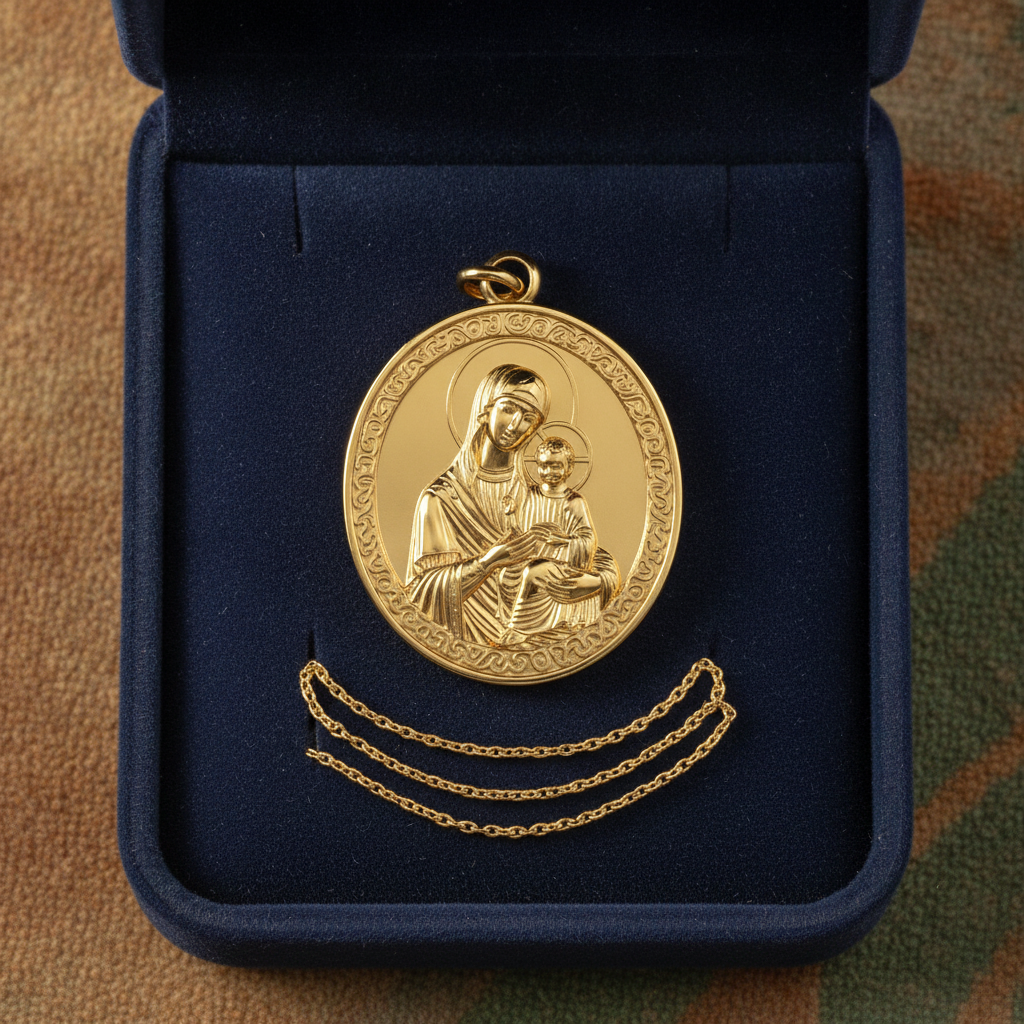 Virgin Mary & Child Coin Pendant Necklace | Blessed Mother Medallion | Christian Jewelry in 18K Gold, Sterling Silver or Yellow Brass