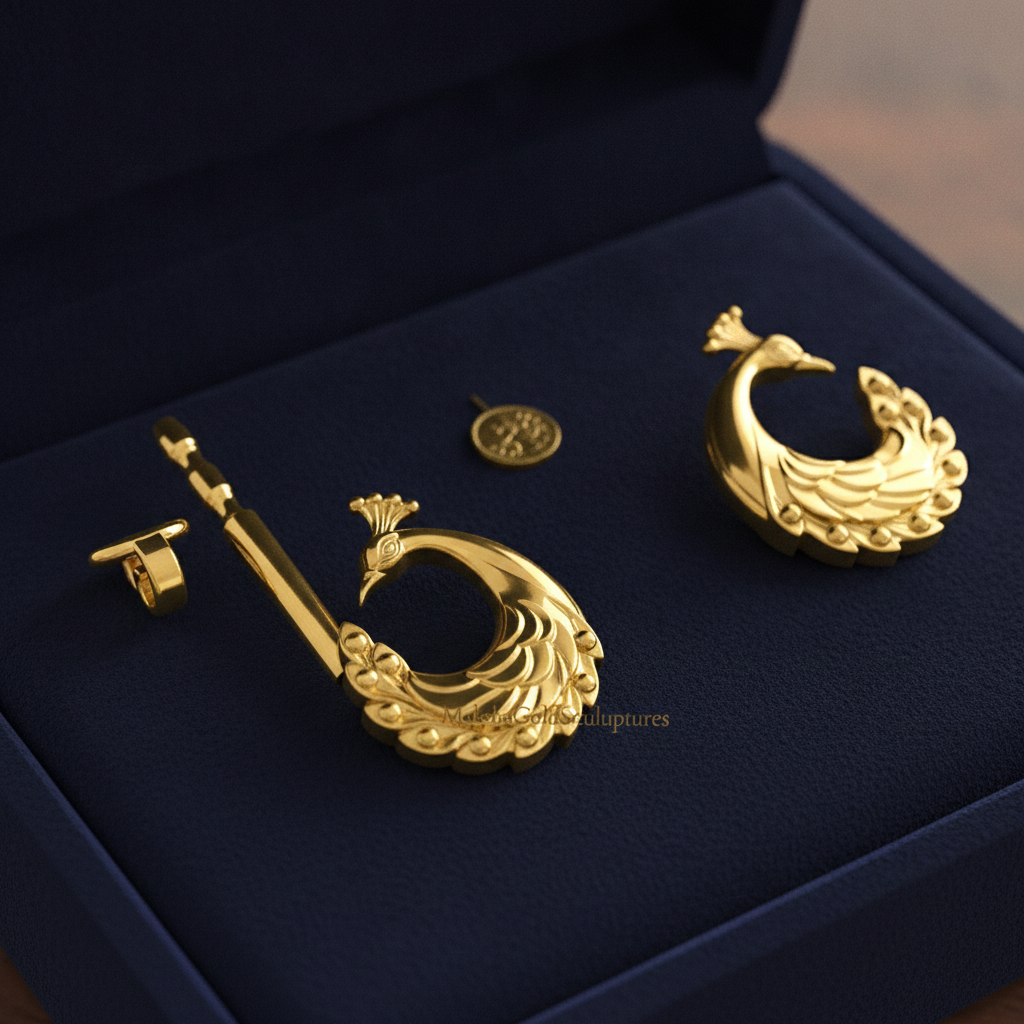Peacock Stud Earrings – 9K Gold, Sterling Silver 925 or Polished Brass | Elegant Peacock Bird Earrings | Nature Inspired Jewellery | Handmade Gift for Her