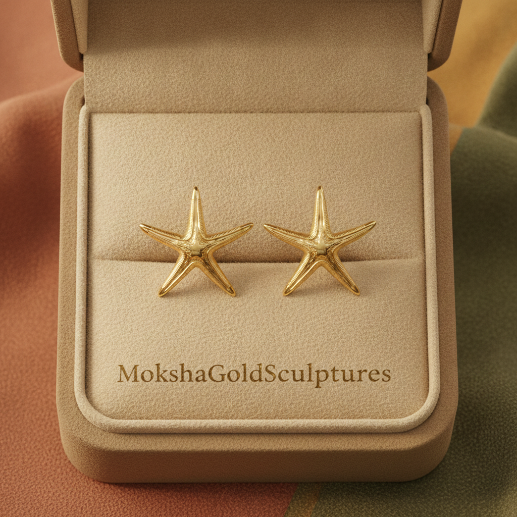 Royal Starfish Stud Earrings | Astropecten articulatus | 9K Gold, Sterling Silver or Polished Yellow Brass | Ocean Jewelry | Nautical Gift