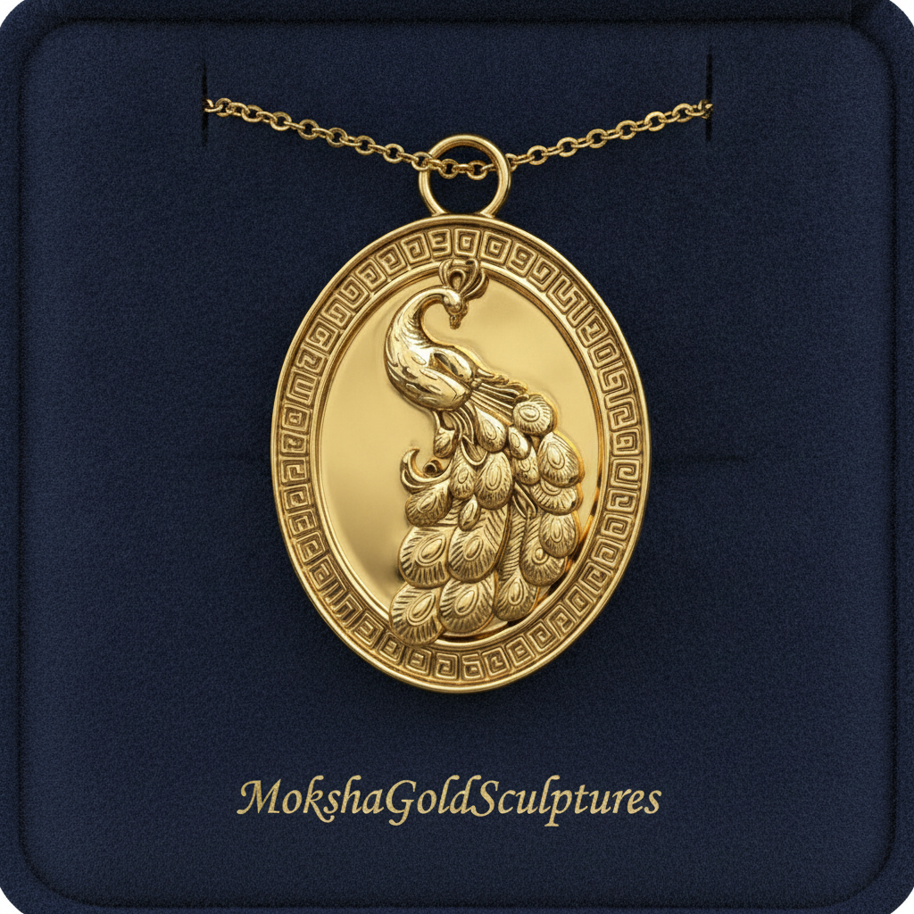 Gothic Peacock Coin Pendant Necklace | 9K Gold, Sterling Silver & Polished Yellow Brass | Art Nouveau Peacock Medallion | Nature Bird Jewelry | Gift for Her