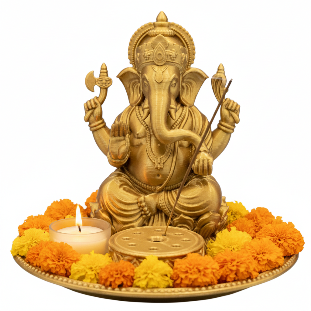 Ganesh Incense Holder Tray – PLA & Resin Decorative Statue with Incense Disk – Spiritual Home Décor – Meditation Altar Gift – Free UK Shipping