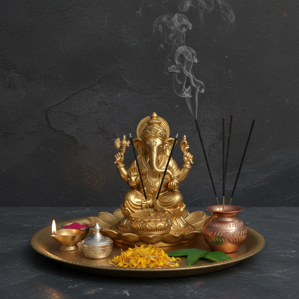 Golden Ganesh Incense Holder with Lotus Base – PLA 3D Printed Spiritual Decor – Meditation Ash Catcher – Hindu Home Temple Gift – Free Shipping
