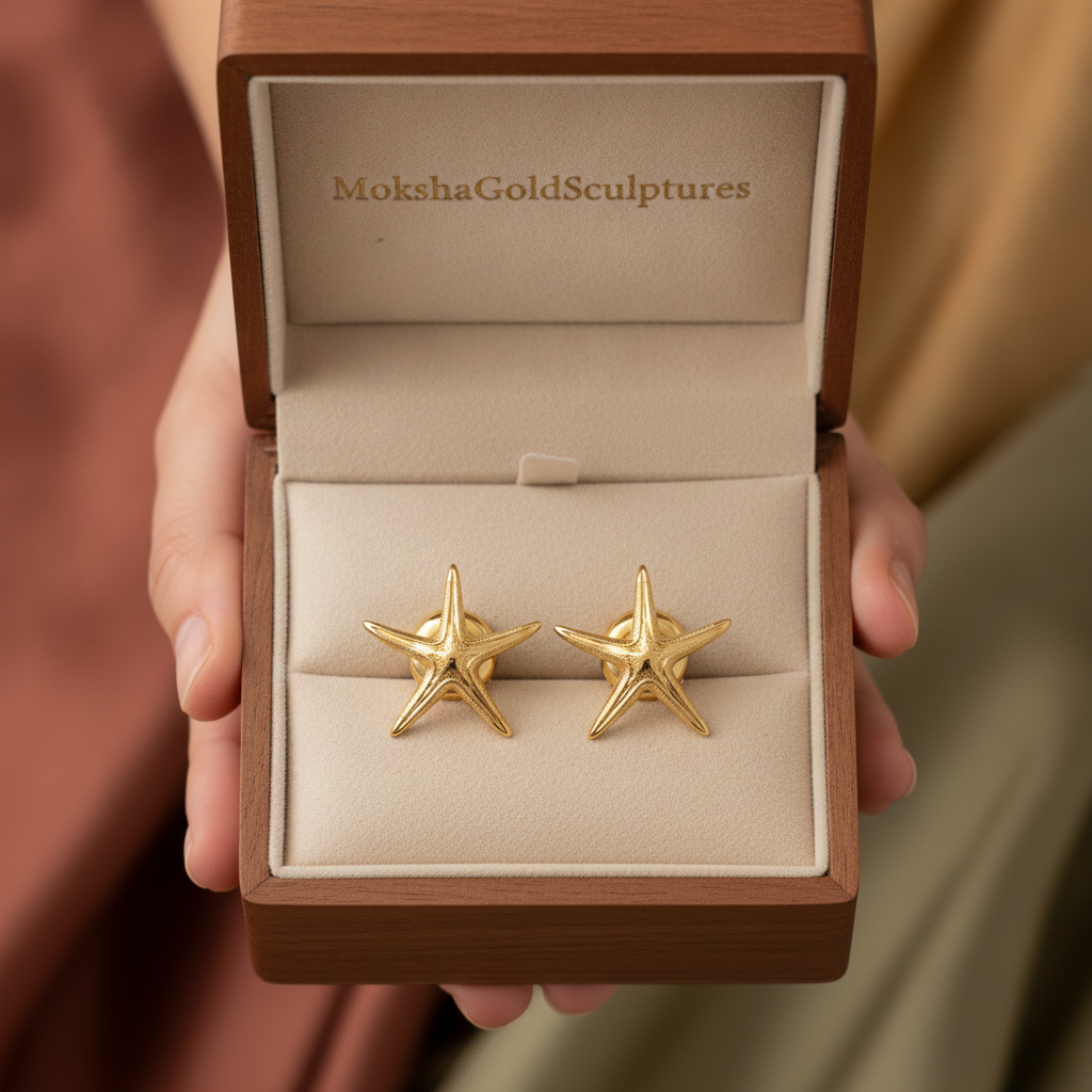 Royal Starfish Stud Earrings | Astropecten articulatus | 9K Gold, Sterling Silver or Polished Yellow Brass | Ocean Jewelry | Nautical Gift
