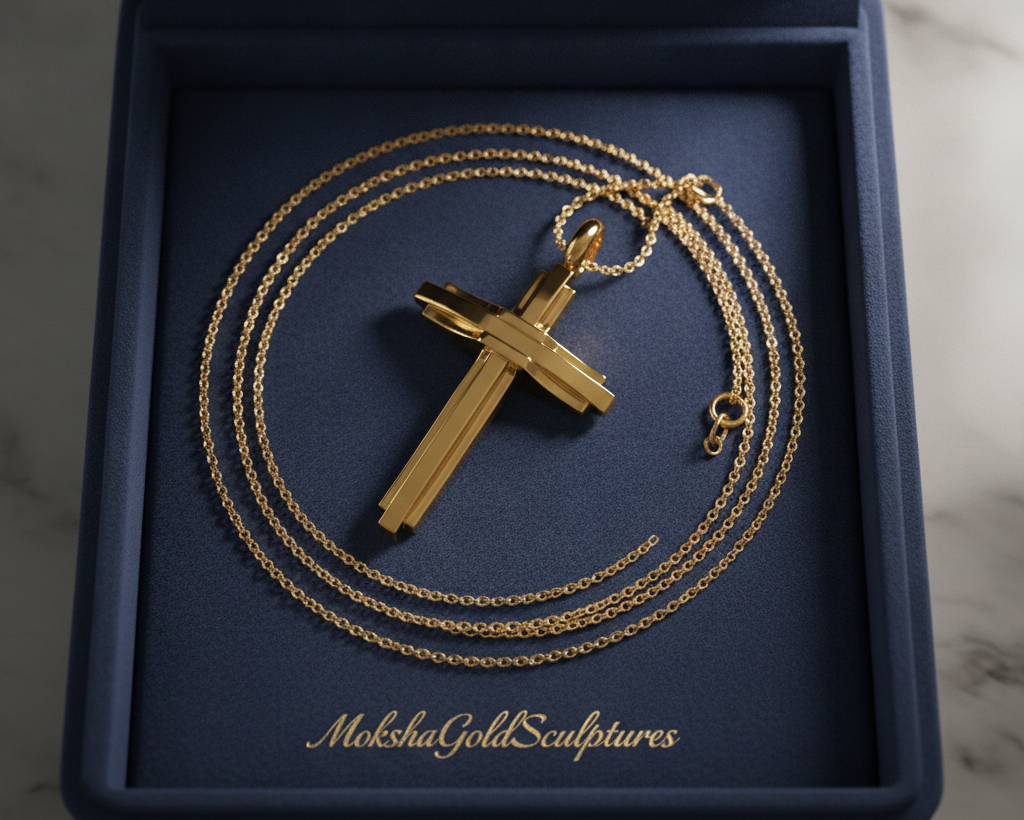 Modern Christian Cross Pendant Necklace | 18K Gold & Sterling Silver | Faith Jewellery Gift