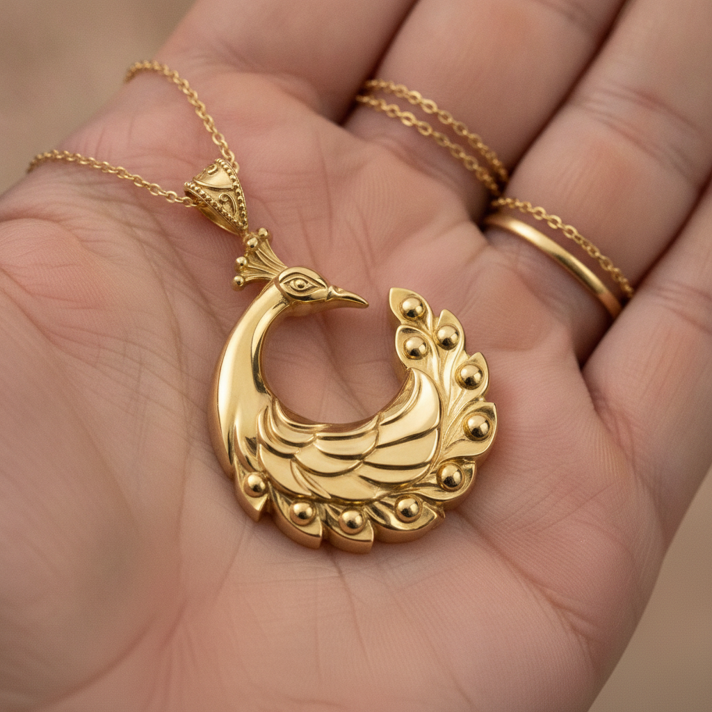 Peacock Pendant Necklace | 9K Gold, Sterling Silver 925 or Brass | Elegant Peacock Bird Charm | Art Deco Jewelry | Gift for Her