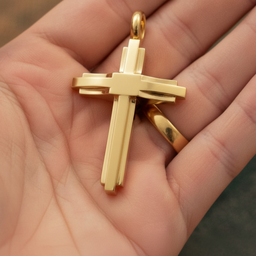 Modern Christian Cross Pendant Necklace | 18K Gold & Sterling Silver | Faith Jewellery Gift