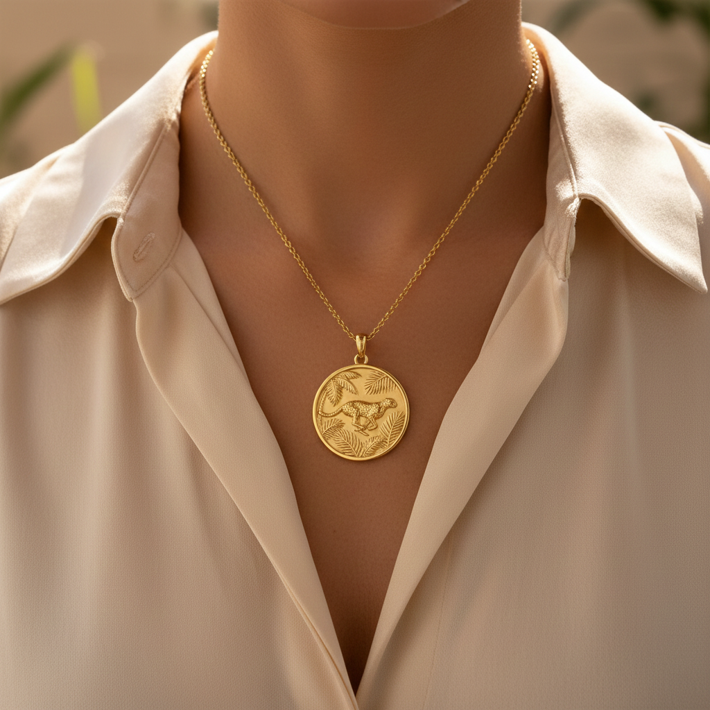 Attacking Cheetah Necklace Pendant  Fierce 3D Gold Animal Jewelry, Predator Wild Cat Inspired Desig