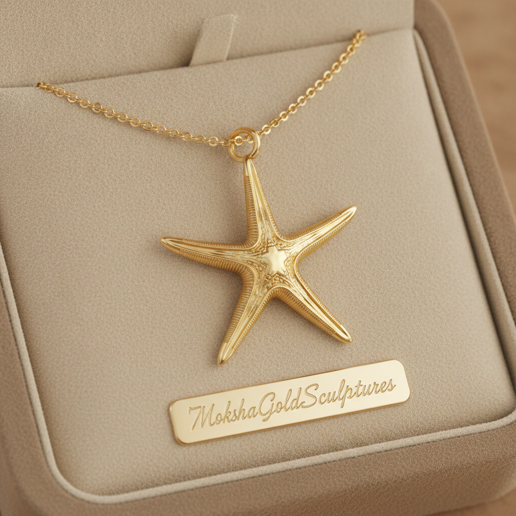 Royal Starfish Pendant Necklace | Astropecten articulatus Sea Star Jewelry | Handmade in 9K Gold, Sterling Silver or Polished Brass