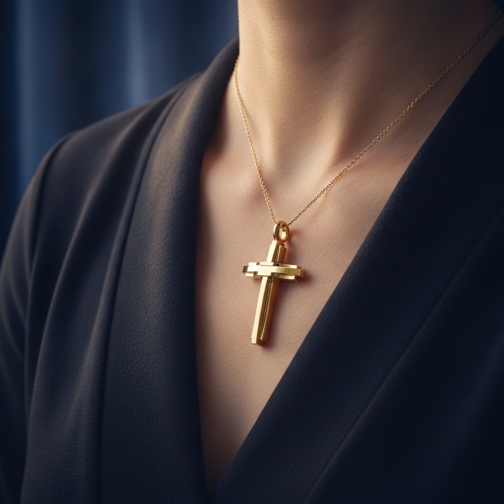 Modern Christian Cross Pendant Necklace | 18K Gold & Sterling Silver | Faith Jewellery Gift