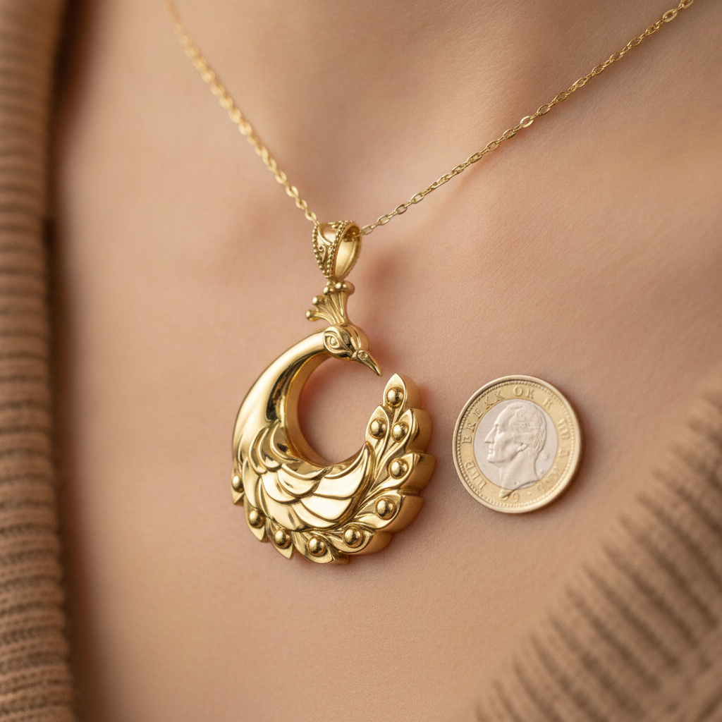 Peacock Pendant Necklace | 9K Gold, Sterling Silver 925 or Brass | Elegant Peacock Bird Charm | Art Deco Jewelry | Gift for Her