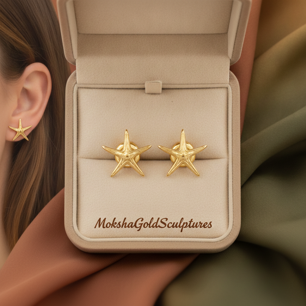 Royal Starfish Stud Earrings | Astropecten articulatus | 9K Gold, Sterling Silver or Polished Yellow Brass | Ocean Jewelry | Nautical Gift