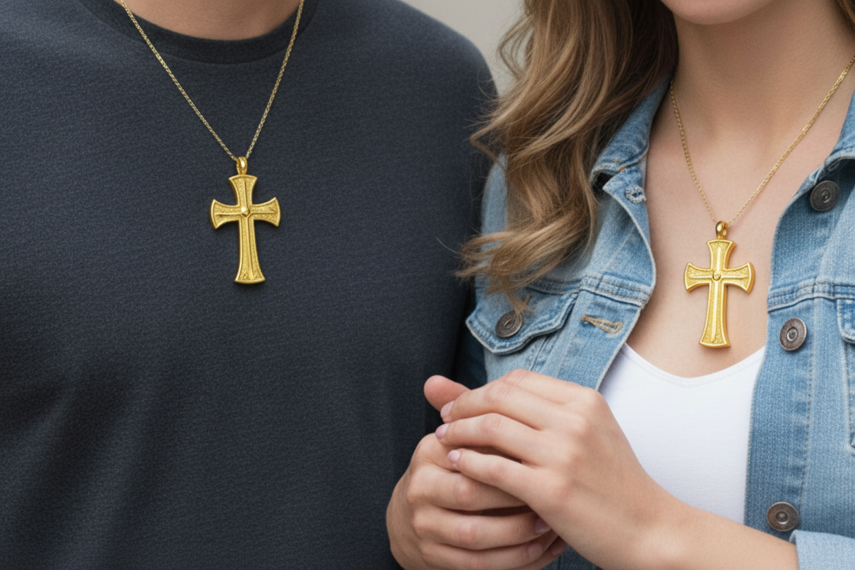 18K Gold Cross Pendant Necklace | Medieval Christian Cross | Faith Necklace | Religious Jewelry | Sacred Cross Pendant | Christian Gift